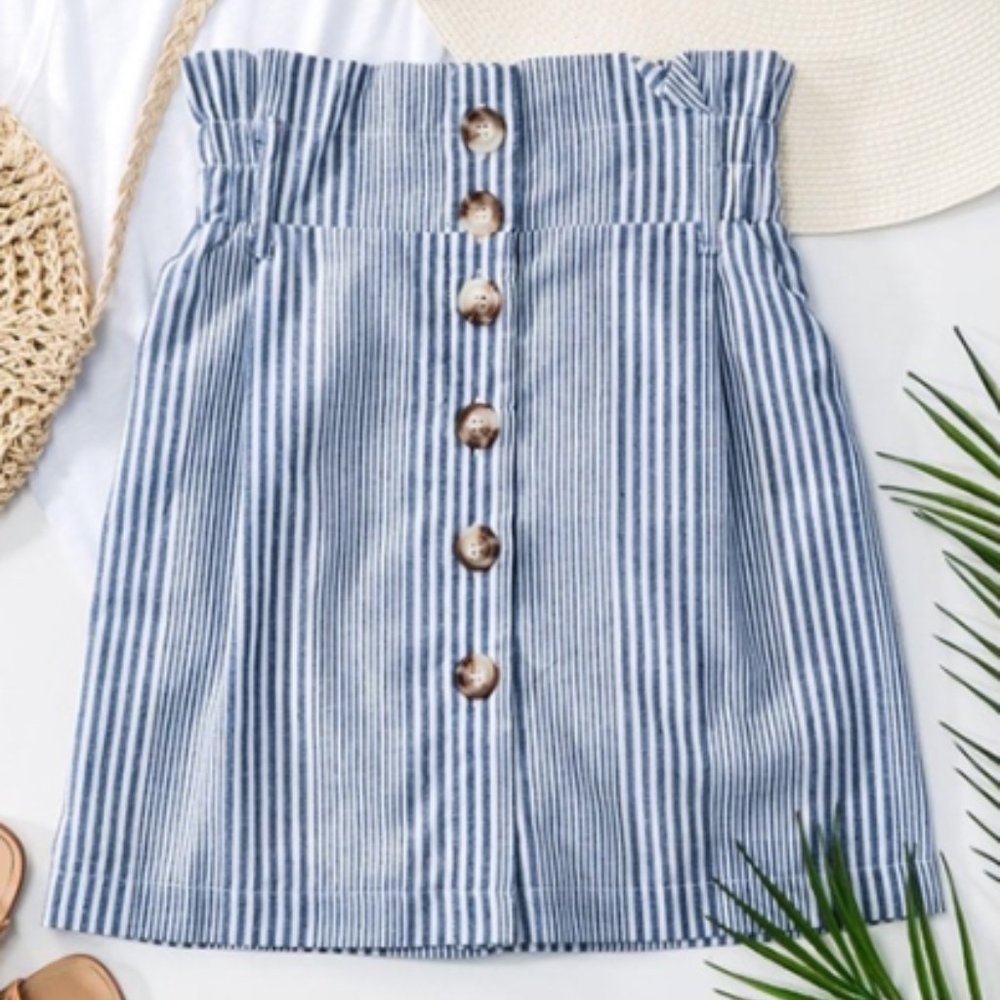 Button Down Mini Skirt - Navy